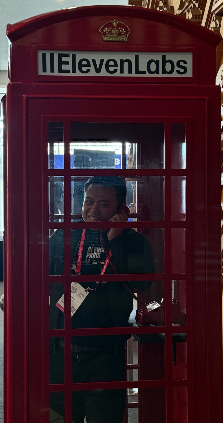 The phone in action at the ElevenLabs booth